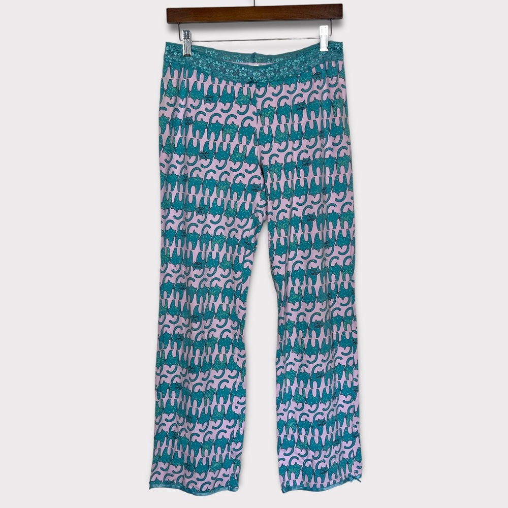 Vintage‎ Old Navy Lace Trim Cat Pajama Lounge Pants Small Y2K Novelty Print